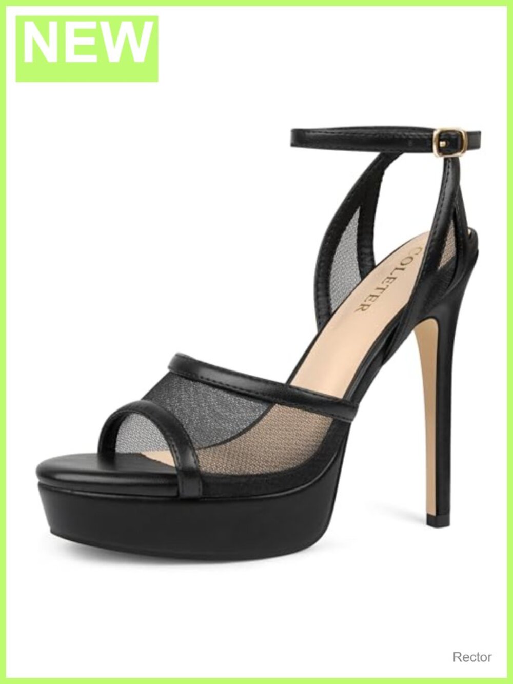 Women's Mesh Platform Stiletto Heeled Sandals Open Toe Ankle Strap 5.12" Heel